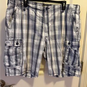 Lee Blue and White Plaid Cargo Shorts